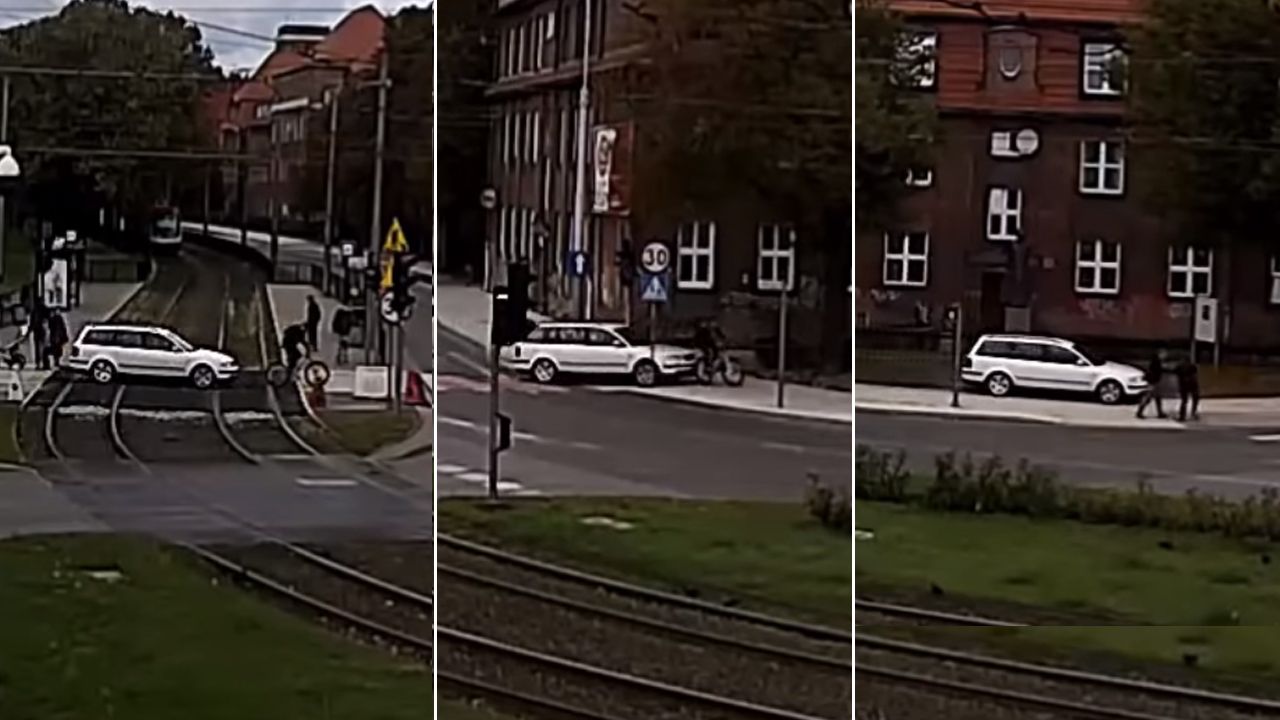 Kierowca passata potrącił jadącego przed nim po wyznaczonym przejeździe dla rowerzystów mężczyznę (fot. Komenda Miejska Policji w Gdańsku)