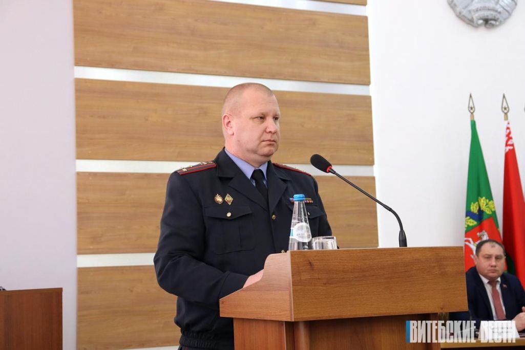 Начальнік Аршанскага раённага ўпраўлення ўнутраных справаў Сяргей Барвянкоў. 21 сакавіка 2023 года. (Фота: vitvesti.by)