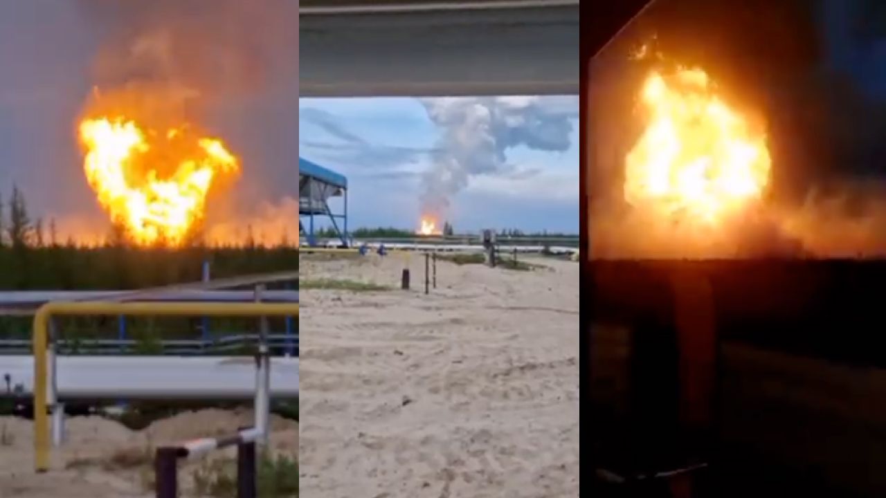 Pożar pola gazowego w Rosji (fot. twitter.com/nexta_tv)
