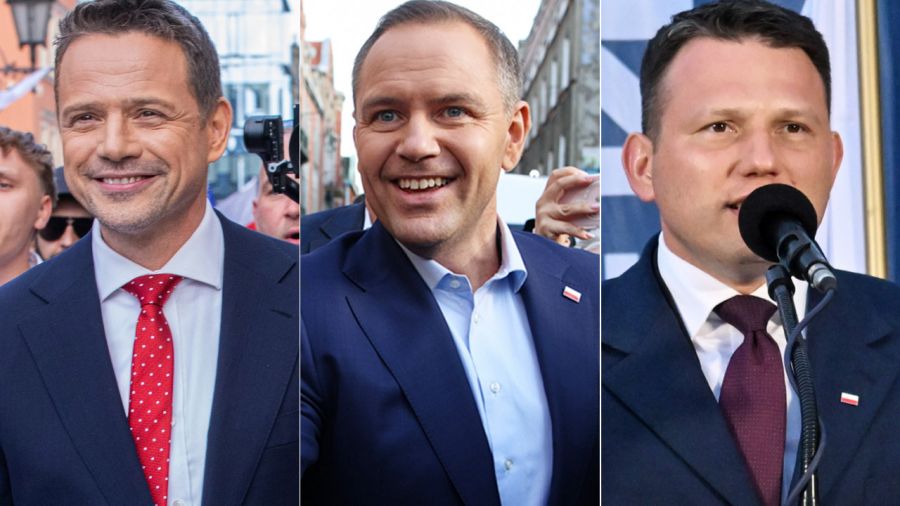 Rafał Trzaskowski, Karol Nawrocki, Sławomir Mentzen (fot. PAP/K.Ćwik, K.Zaremba, A.Jackowski)
