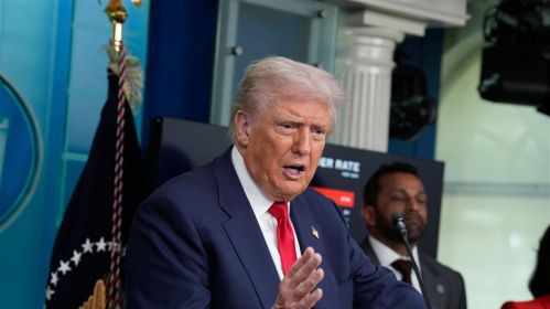 Прэзідэнт ЗША Доналд Трамп праводзіць прэс-канферэнцыю ў Белым доме ў Вашынгтоне, ЗША. 11 жніўня 2025 года. Фота: Yuri Gripas / Abaca Press / East News