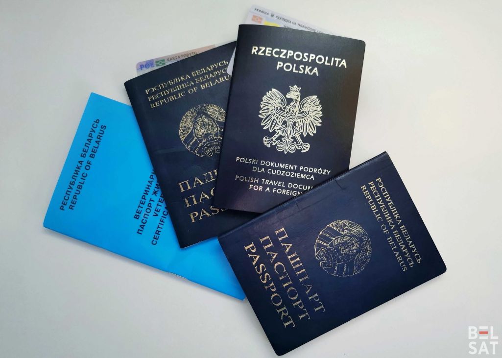 Здымак мае ілюстрацыйны характар. Ветэрынарны пашпарт жывёлы, пашпарты Беларусі, польскі падарожны дакумент і карты побыту Польшчы і Украіны. (Фота: Белсат)