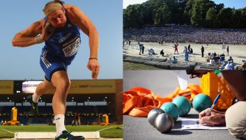 Tomasz Majewski podczas nietypowego konkursu pchnięcia kulą (fot. Getty Images)