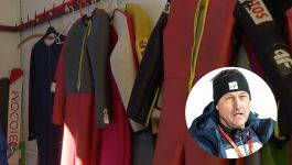 Kombinezony skoczków i Sandro Pertile (fot. TVP Sport/Getty) Kombinezony skoczków i Sandro Pertile (fot. TVP Sport/Getty)