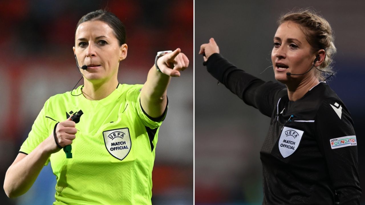 Katalin Anna Kulcsar z Węgier i Ionela Alina Pesu z Rumunii dostały od UEFA zadanie zaprezentowania w praktyce, czego UEFA oczekuje od wszystkich sędzi. (zdjęcia: Getty Images)