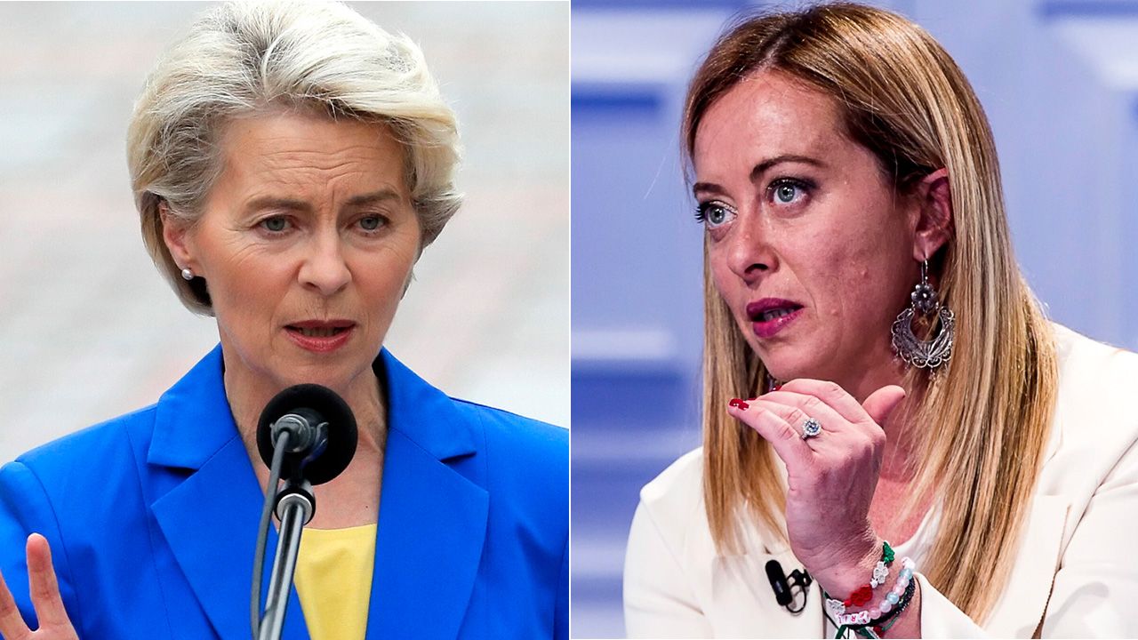 Szefowa KE Ursula von der Leyen i przewodnicząca partii Bracia Włosi Giorgia Meloni (fot. PAP/EPA (2) Szefowa KE Ursula von der Leyen i przewodnicząca partii Bracia Włosi Giorgia Meloni (fot. PAP/EPA (2)