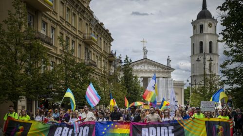 Удзельнікі Маршу годнасці ў Вільні, Літва. 7 чэрвеня 2025 года. Фота: Mindaugas Kulbis / AP Photo / East News