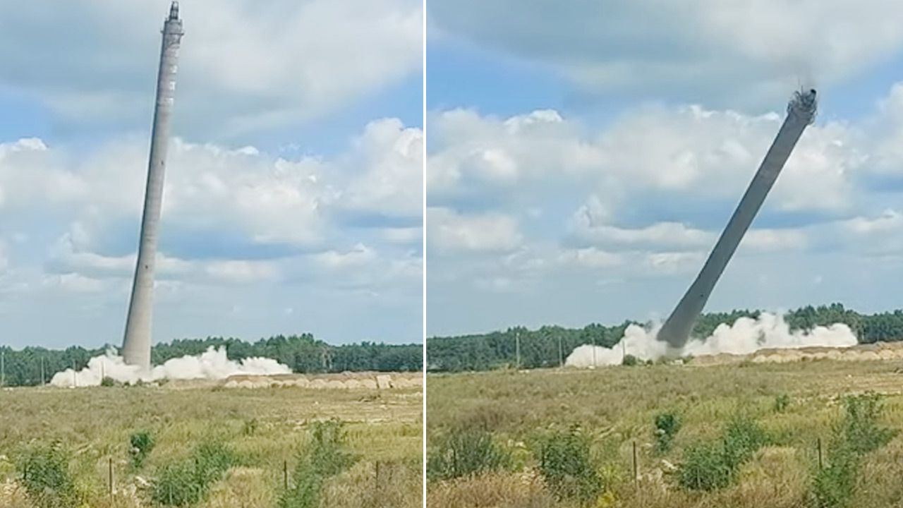 Nieużywany od lat komin został wysadzony (fot. YouTube/TARNOGORSKI) Nieużywany od lat komin został wysadzony (fot. YouTube/TARNOGORSKI)