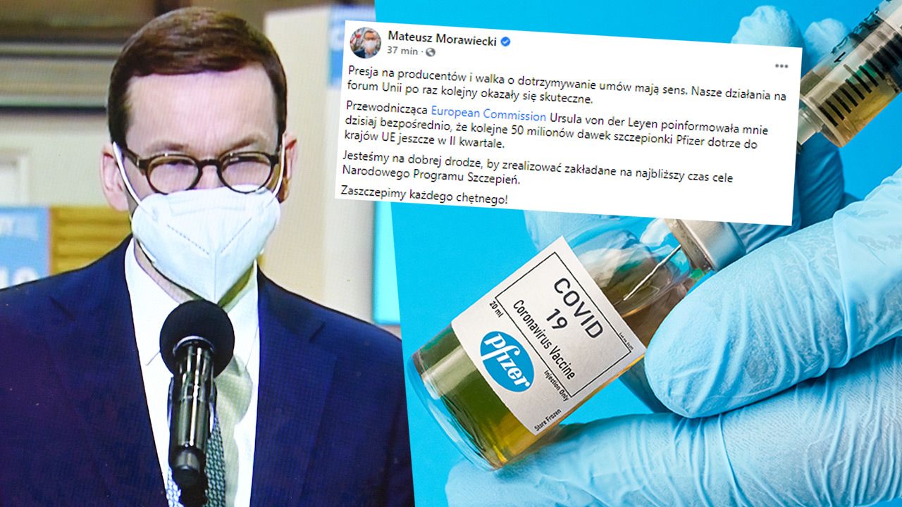 Mateusz Morawiecki poinformował o zamówieniu 50 mln dawek szczepionki Pfizer dla UE (fot. PAP//Radek Pietruszka; Shutterstock) Mateusz Morawiecki poinformował o zamówieniu 50 mln dawek szczepionki Pfizer dla UE (fot. PAP//Radek Pietruszka; Shutterstock)
