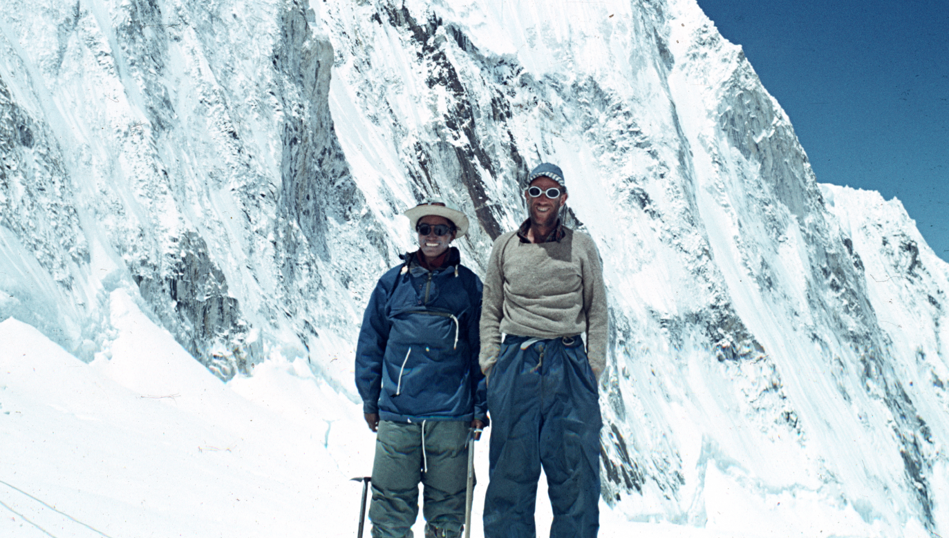 Hillary and Tenzing after successfully climbing Mount Everest, Nepal, May 1953. Mount Everest Expedition 1953. Photo: Alfred Gregory/Royal Geographical Society via Getty Images