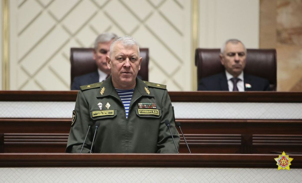 Першы намеснік міністра абароны Віктар Гулевіч у Палаце прадстаўнікоў. Менск, Беларусь. 31 студзеня 2024 года. (Фота: modmilby / Telegram)