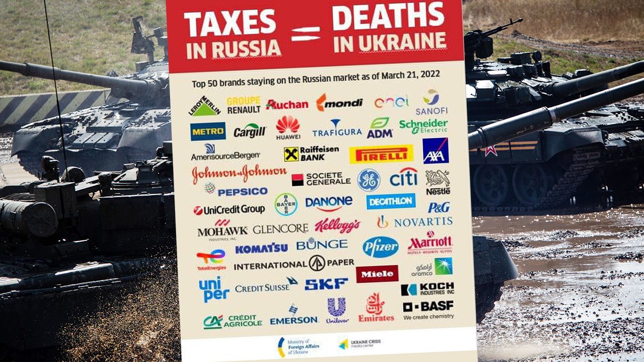 „Podatki w Rosji = śmierć na Ukrainie” (fot. Leonid Faerberg/SOPA Images/LightRocket via Getty Images; FB)