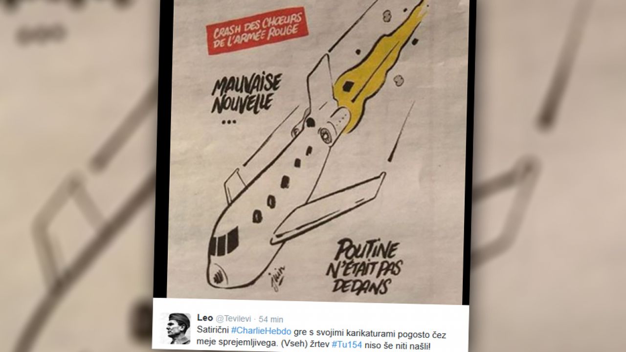 „Szkoda że na pokładzie nie było Putina”, piszą satyrycy Charlie Hebdo (fot. twitter.com/tevilevi)